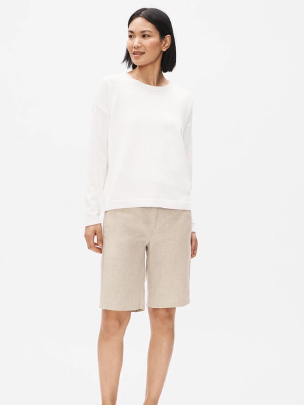 Eileen Fisher Light Beige Organic Linen  Flat-Front Shorts Large